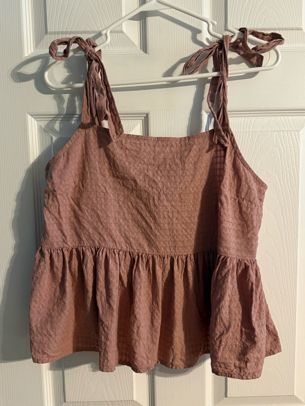 Madewell Dusty Rose Textured Tie Strap Babydoll Peplum Tank Top Size L